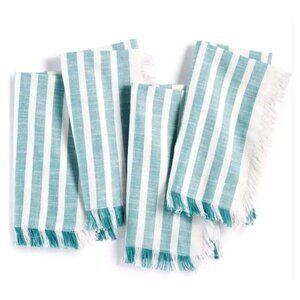 Bardwil Madison Stripe White And Teal Napkins Set Of 4 NIP